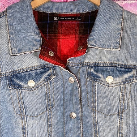BBJ Los Angeles Women's Jacket Plaid Denim Jean Red Blue Flannel Medium Apparel - Picture 5 of 8